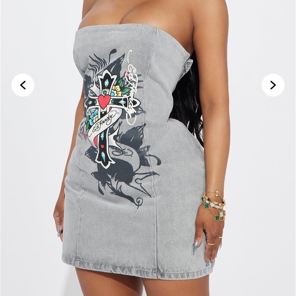 Gray Strapless Dress with Graphic Design - Picture 1 of 2